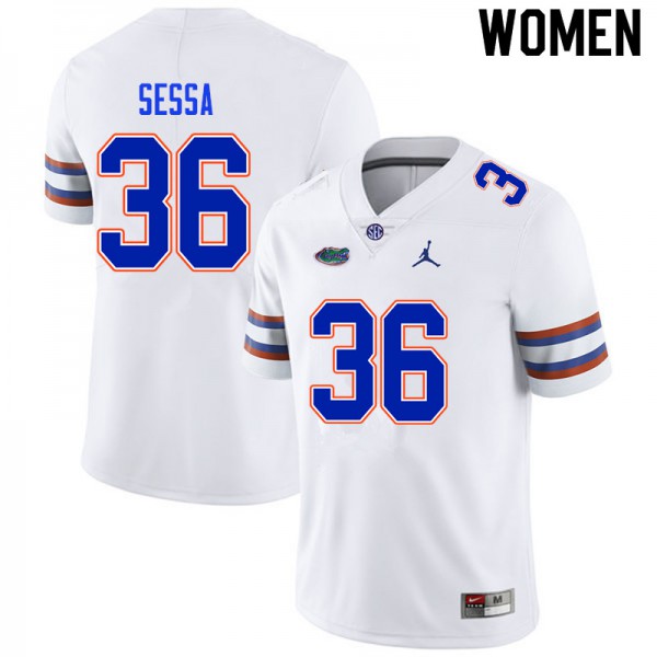 Women #36 Zack Sessa Florida Gators College Football Jersey White